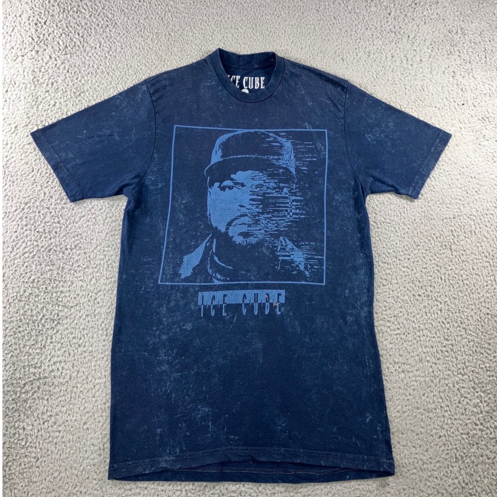 Ice Cube T-Shirt Men L Navy Blue Acid Wash Glitch Graphic Hip‎ Hop Rap Tee